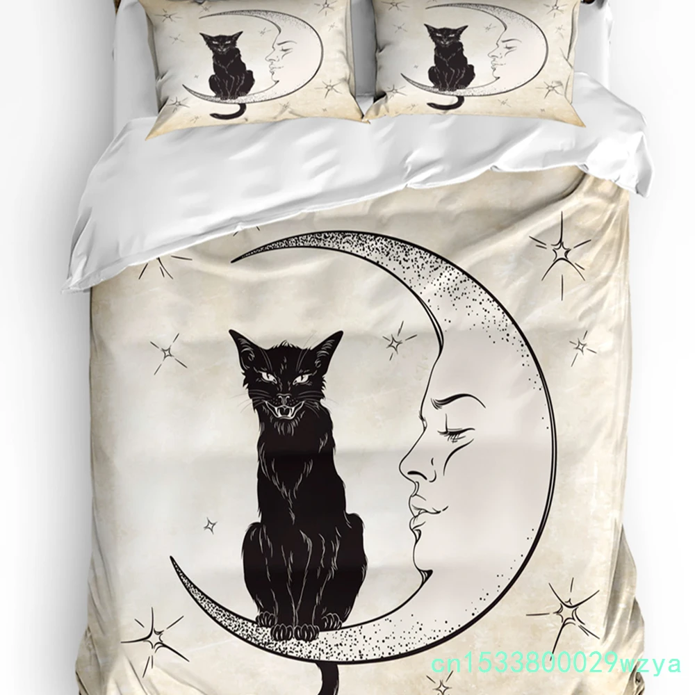 3pcs Bedding Set Cartoon Bookshelf Sleeping Cat Home Textile Duvet Cover Pillow Case Boy Kid Teen Girl Bedding Covers Set