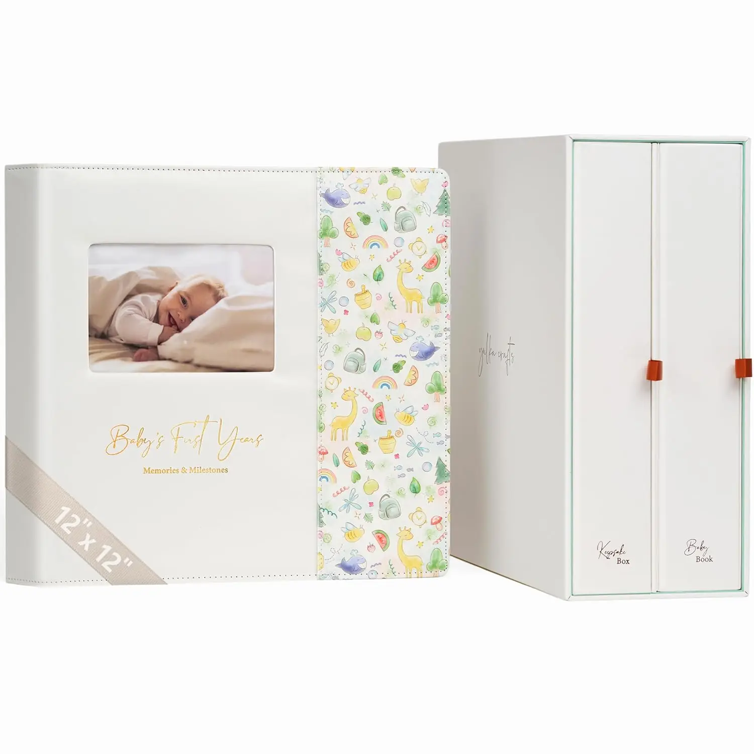 

Keepsake Baby Memory Book with Keepsake Box Girl Boy - Timeless Leather-Bound Baby Milestone Book | Baby Book Keepsake a