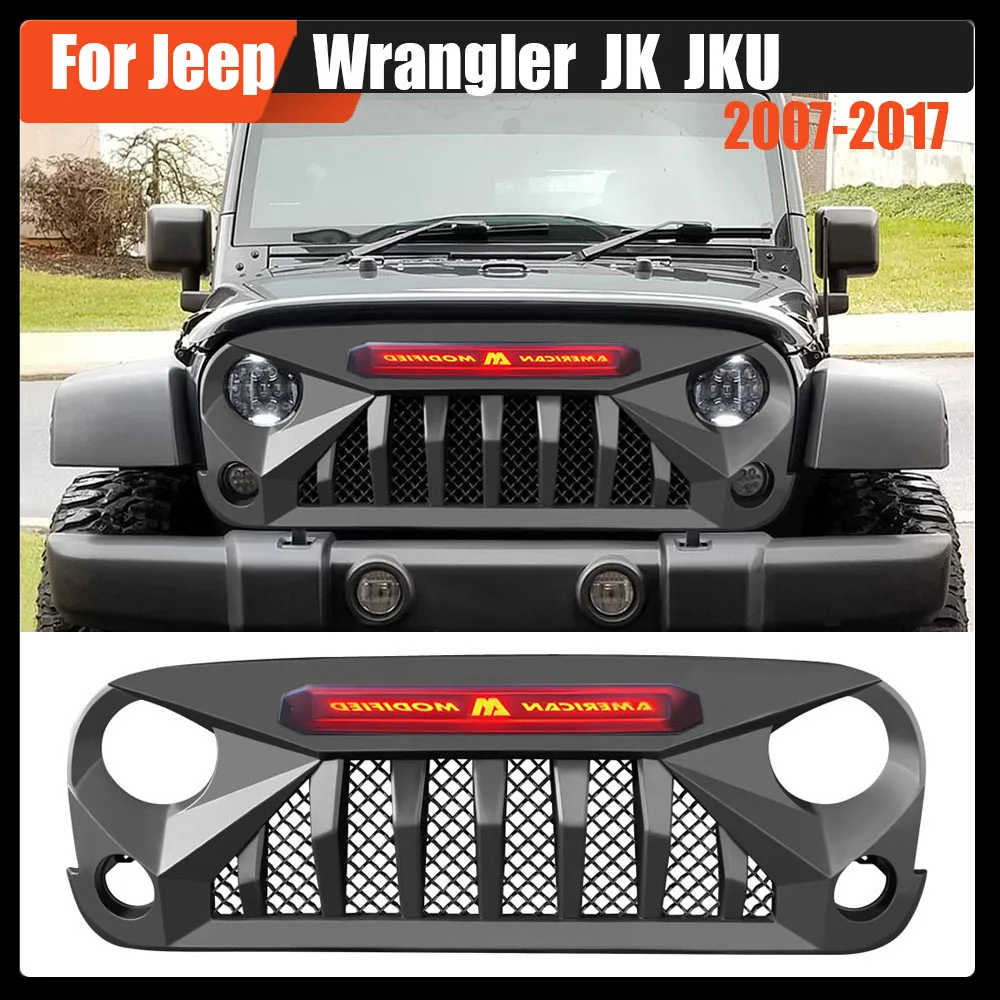 

Car Modified Grille New Design Racing Grill Front Bumper Mesh Grille With Light For Wrangler For Jeep Wrangler JK JKU 2007-2017