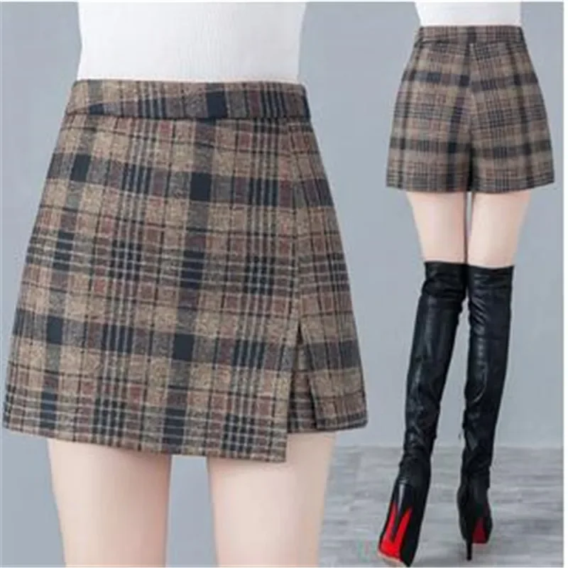 Autumn New Plaid Irregular Shorts Skirts High Waist Zipper Plus Size Split Hem All-match Shorts Elegant Fashion Women Clothing