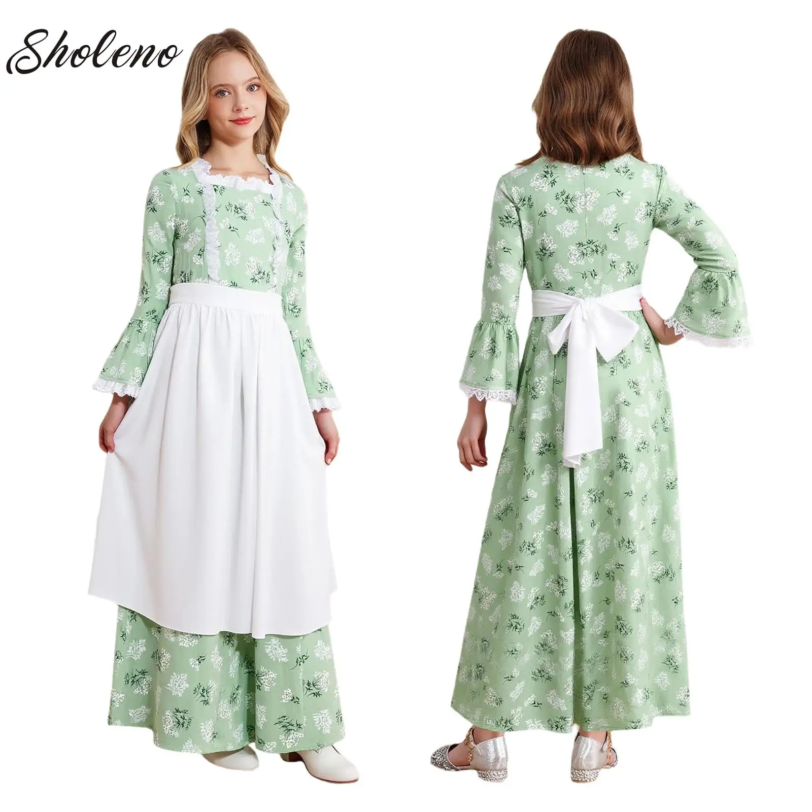 

Carnival Halloween Prairie Pioneer Costume Kids Girls Historical Colonial Pioneer Role Play Cosplay Fancy Party Dress Up Clothes