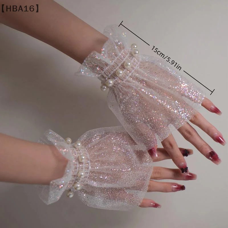 

tipoHBA16...”Nail Photo Equipment Короткое жемчужное кружево на запястье Поддельные рукава Невеста Накладная манжета Тюль Предмет Nail Art Take Picture Background