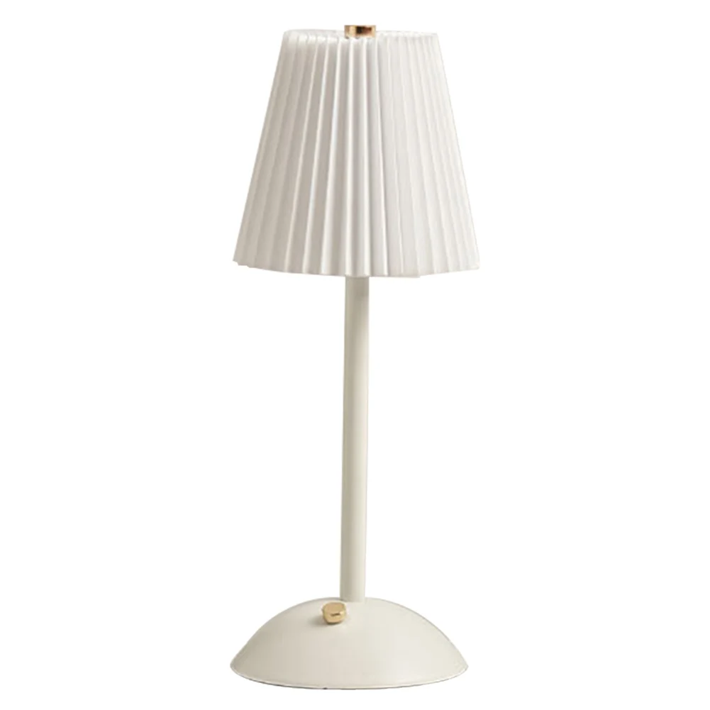 

Pleated Shade Warm Night Light with Metal Base Nordic Creative Lamps Rechargeable 3 Colors Dimmable for Living Room Bedroom