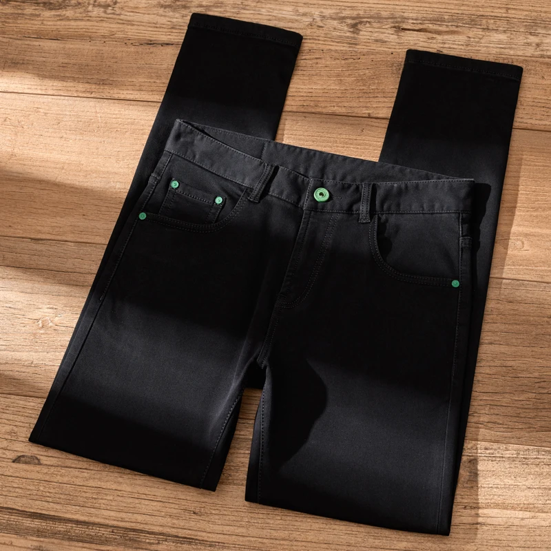 Pure black jeans men's light luxury casual trousers skinny tappered pants straight slim-fitting, fashion and all-matching jeans