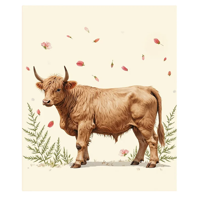 1 قطعة بطانية الفانيلا بطانية بقرة المرتفعات الريفية مع لهجات الأزهار لديكور المنزل المريح