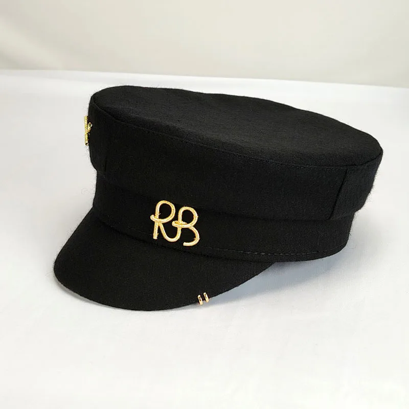 Designer Brand Earring Woolen Militray Hat Women Metal Letter RB Newsboy Caps Flat Top Cap Fashion Streetwear Navy Hat