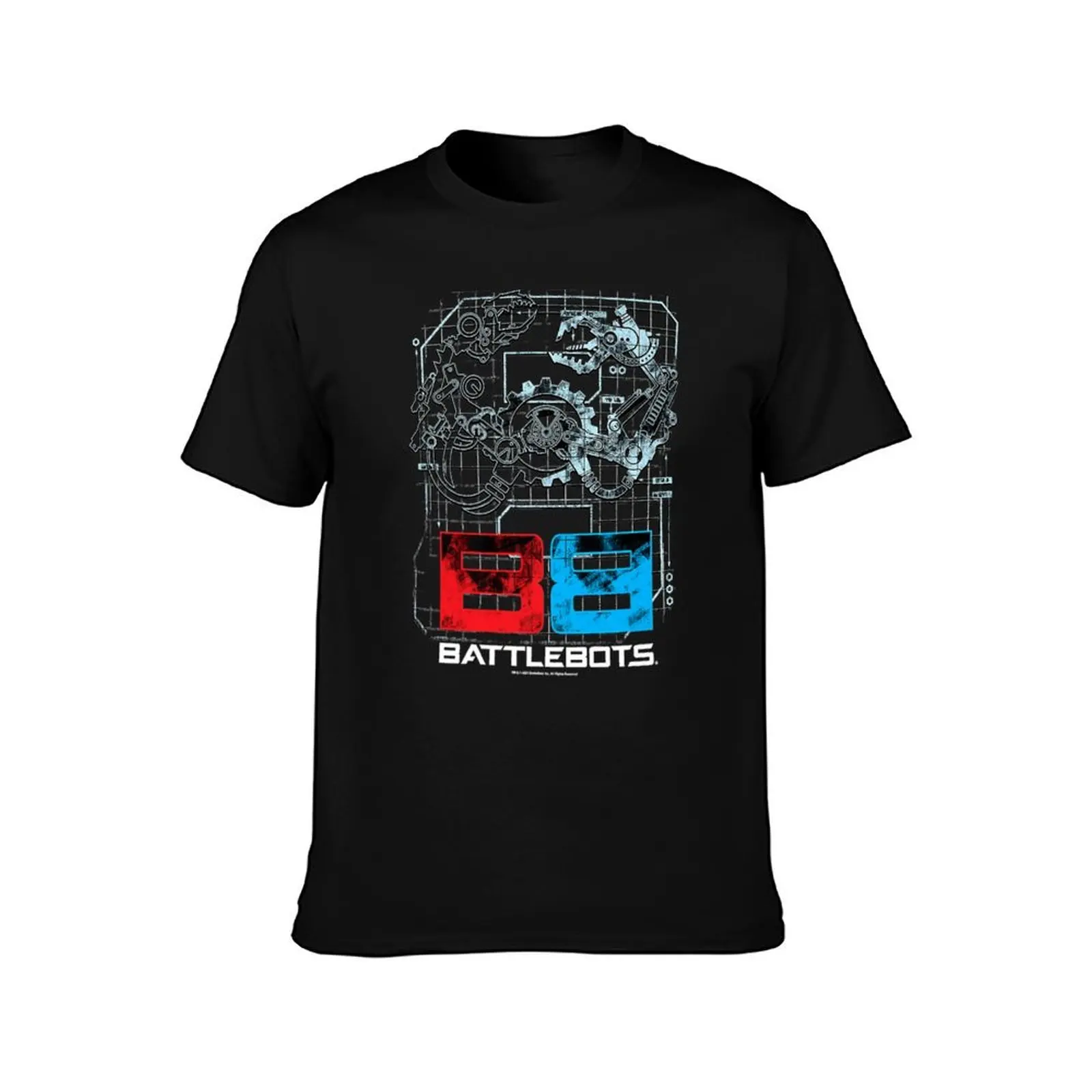 Battle_Bots Robot Schematics Logo T-Shirt, Summer Casual Cotton Tee, Oversized Streetwear Tops, Vintage Graphic Print