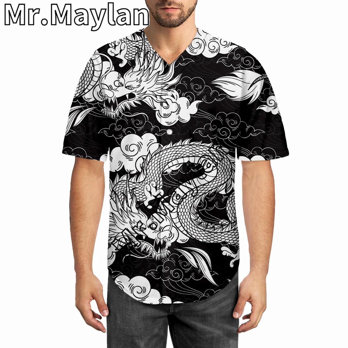 Japanese Dragon Tattoo Baseball Jersey Shirt 3D Print Men Shirt Casual Retro Tops 2023 Oversized 5XL Shirt Camisas Masculinas-22