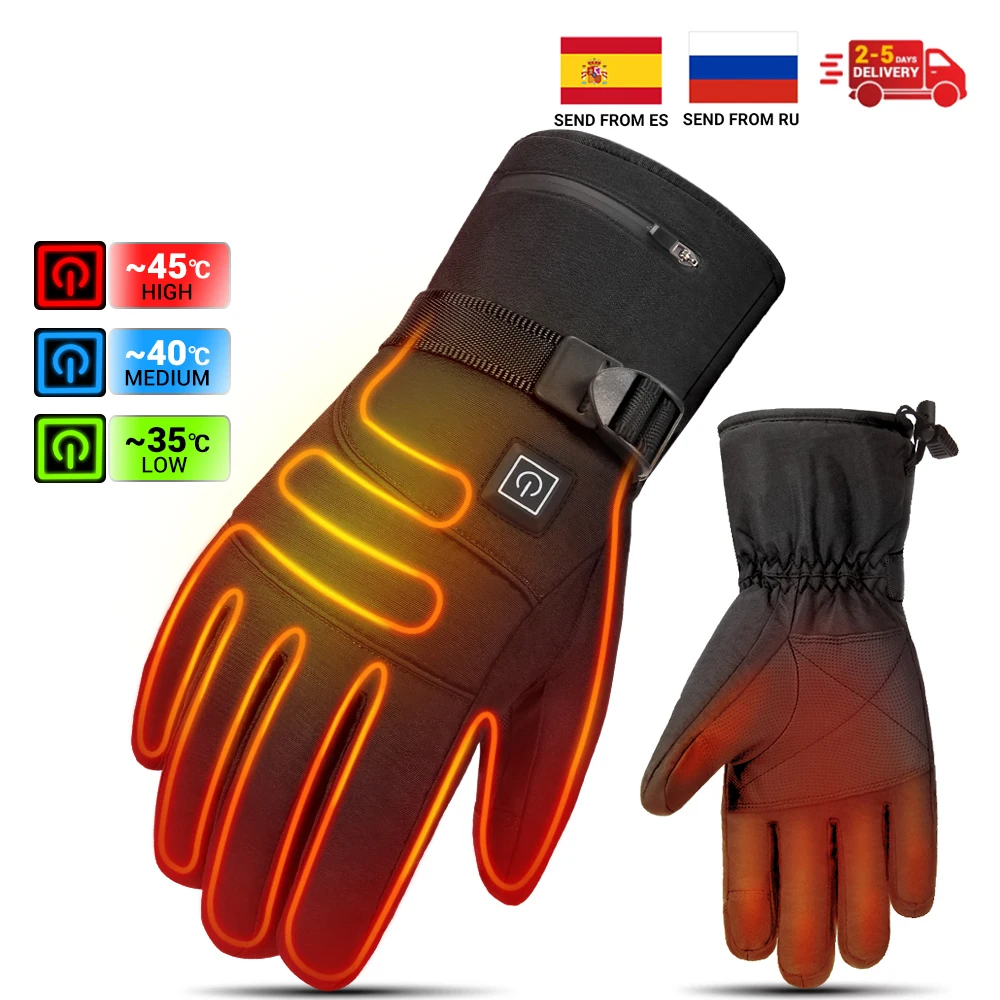 Heating Motorcycle Gloves Waterproof Heated Guantes Moto Touch Screen Battery Powered Motorbike Racing Riding Gloves Winter