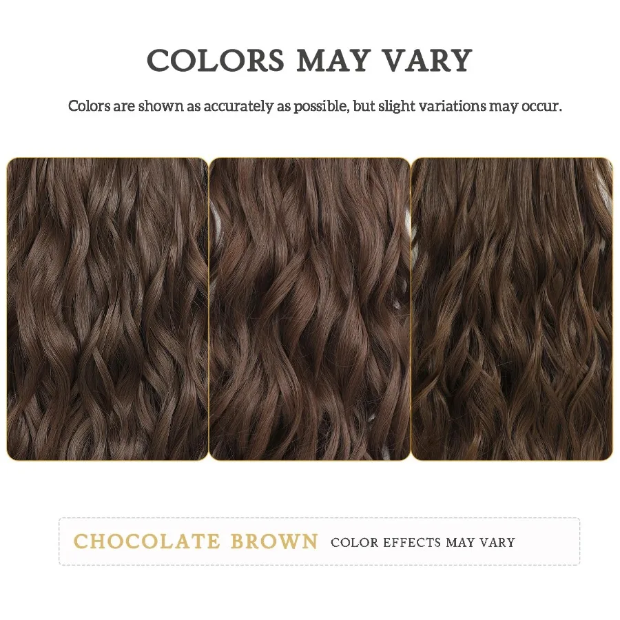 وصلات شعر كليبين للنساء كستنائي بني طويل متموج وصلات شعر 6 قطعة 16 بوصة شعر صناعي ناعم وطبيعي سميك Pi #4
