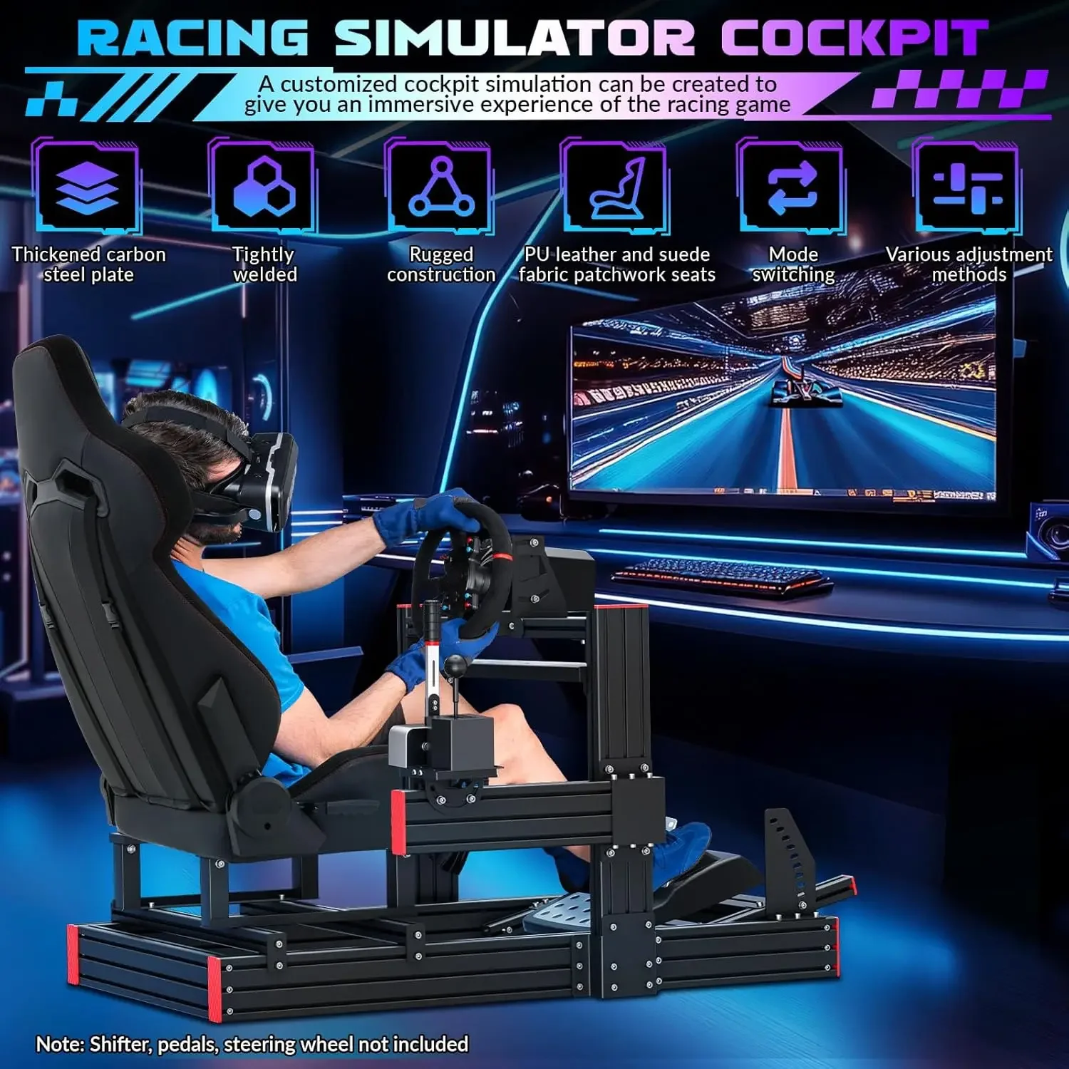 Racing Simulator Cockpit: Elite Series Rennsitz, verstellbare Radhalterung, passend für Logitech/Fanatec (keine Rad/Pedale/Shifter)