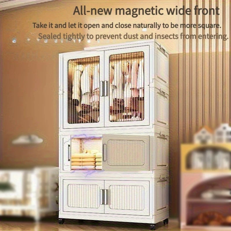 خزانة ملابس قابلة للطي، سعة كبيرة، تخزين قابل للطي، منظم متعدد الوظائف، سهل التجميع، منظم ملابس متنقلة #4