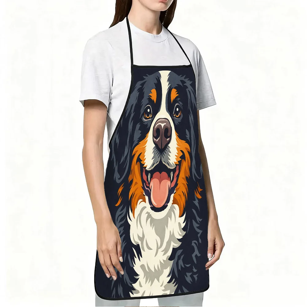 1pc Bernese Mountain Dog Apron with Smiling Berner Print - Adjustable Waistband, Durable & Easy-Clean Polyester Suitable for Coo