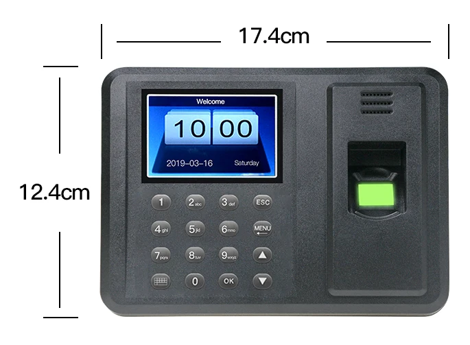 Dispositivo de grabación biométrico de reconocimiento de empleado, dispositivo electrónico de asistencia de hora de huellas dactilares multilingüe de 2,8 pulgadas