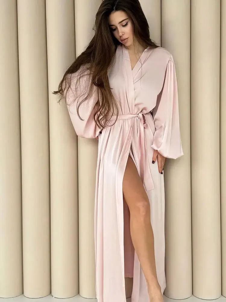 Women's Elegant Mint Green Silk Bridal Robe Wide Sleeve Satin Dressing Gown Perfect Gift for Brides and Bridesmaids 2026 Kimonos