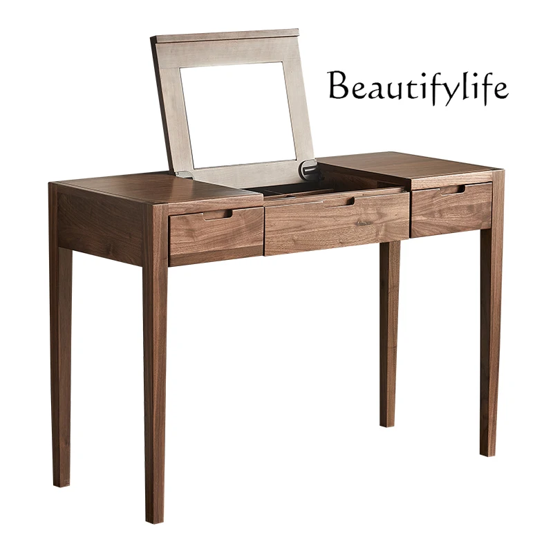 

Black Walnut Solid Wood Dressing Table Modern Minimalist Bedroom Desk Integrated Storage Flip Makeup Table