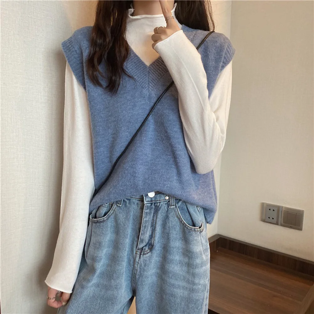 

Вязаный жилет без рукавов, свитер, жилет с V-образным вырезом для женщин, подходящий как внутренний верх для клубной домашней и повседневной одежды