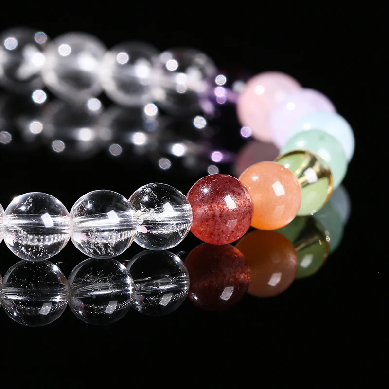 Natural Stone Rock Quartz Mixed Bead Bracelets Women Round Bead Clear Crystal Stone Elastic Bracelet Reiki Healing Jewelry Femme