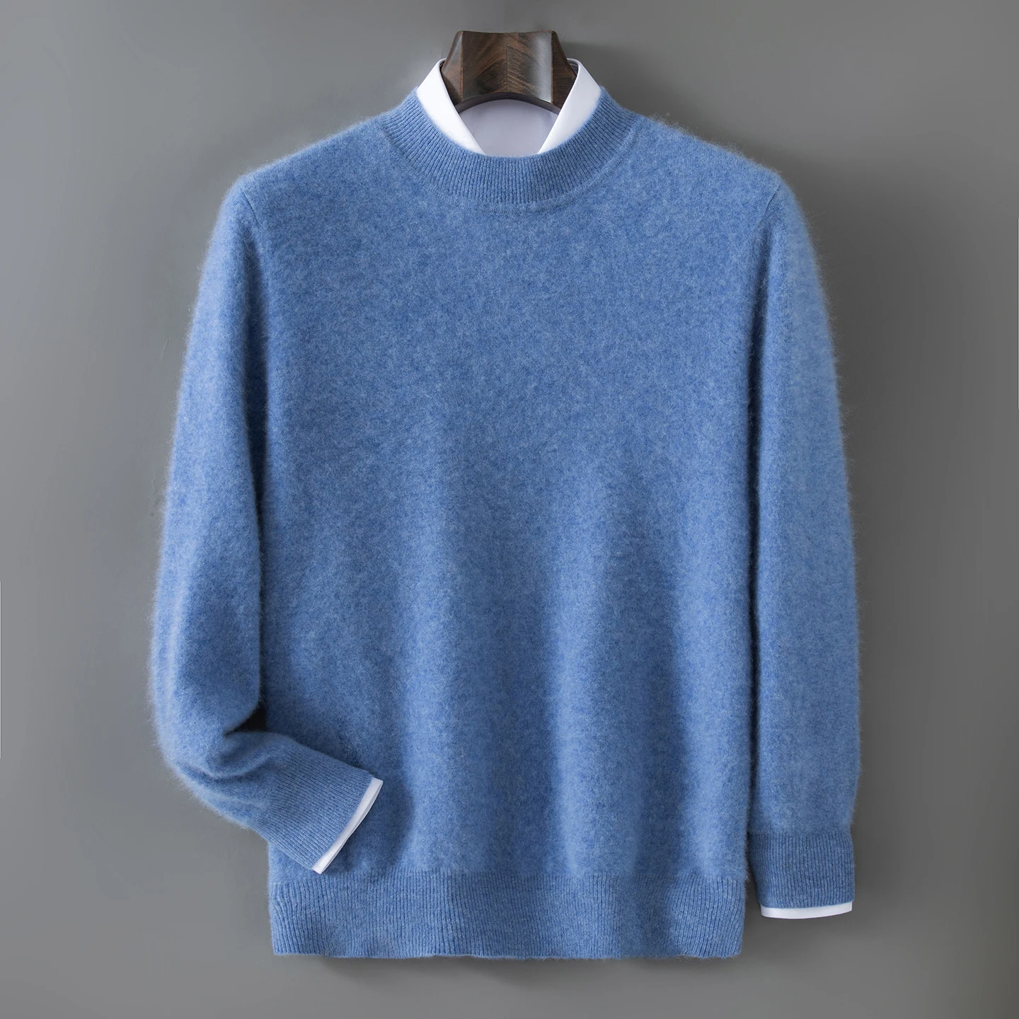 Men's Semi-High Collar 100%Pure Goat Cashmere Sweater Autumn New High-Quality Pullover Business Casual Loose Thick Cashmere Tops