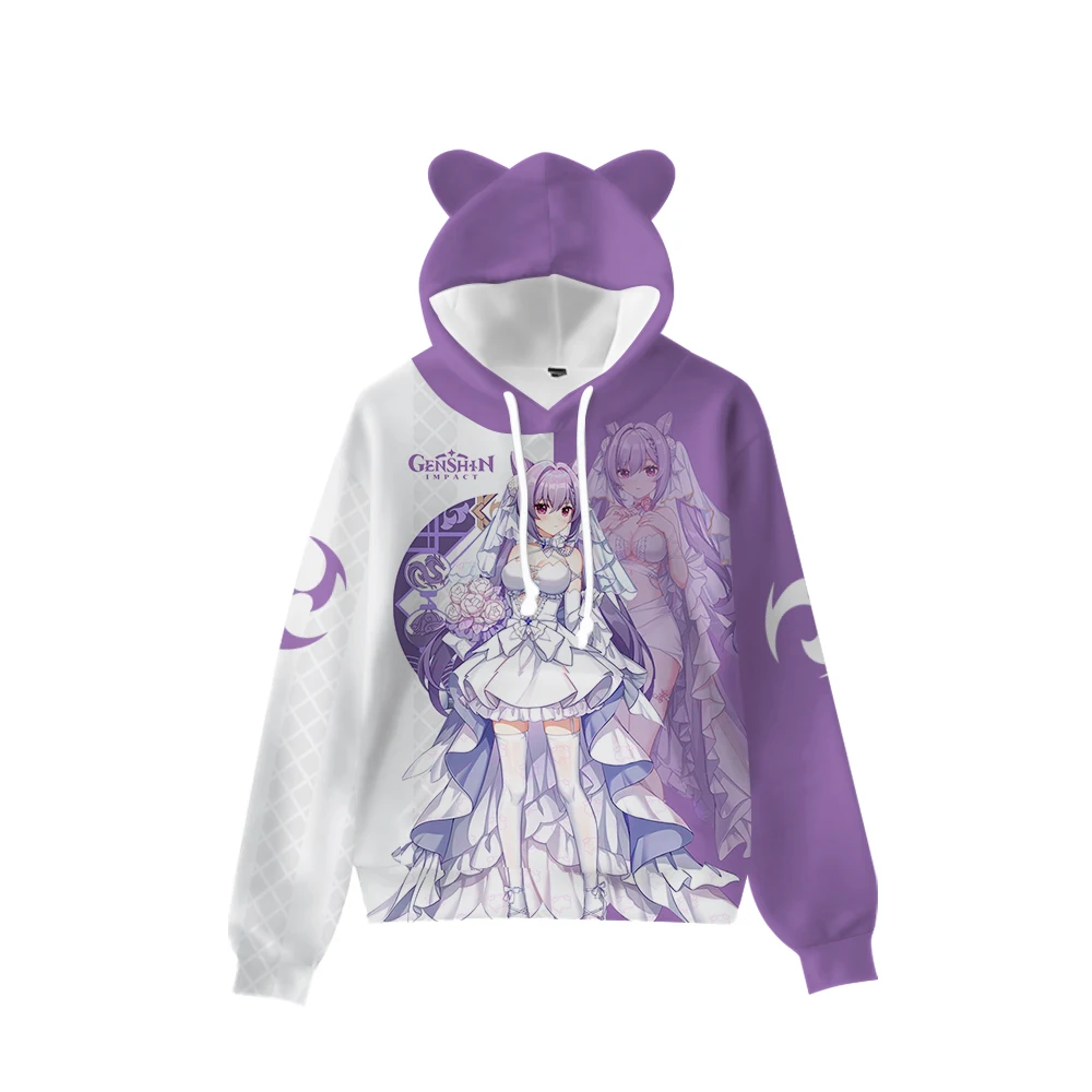 Anime Printed Cat Ear Hoodie Harajuku Adult Children Autumn and Winter Sweatshirt Party Travel Pullover Couple Clothing