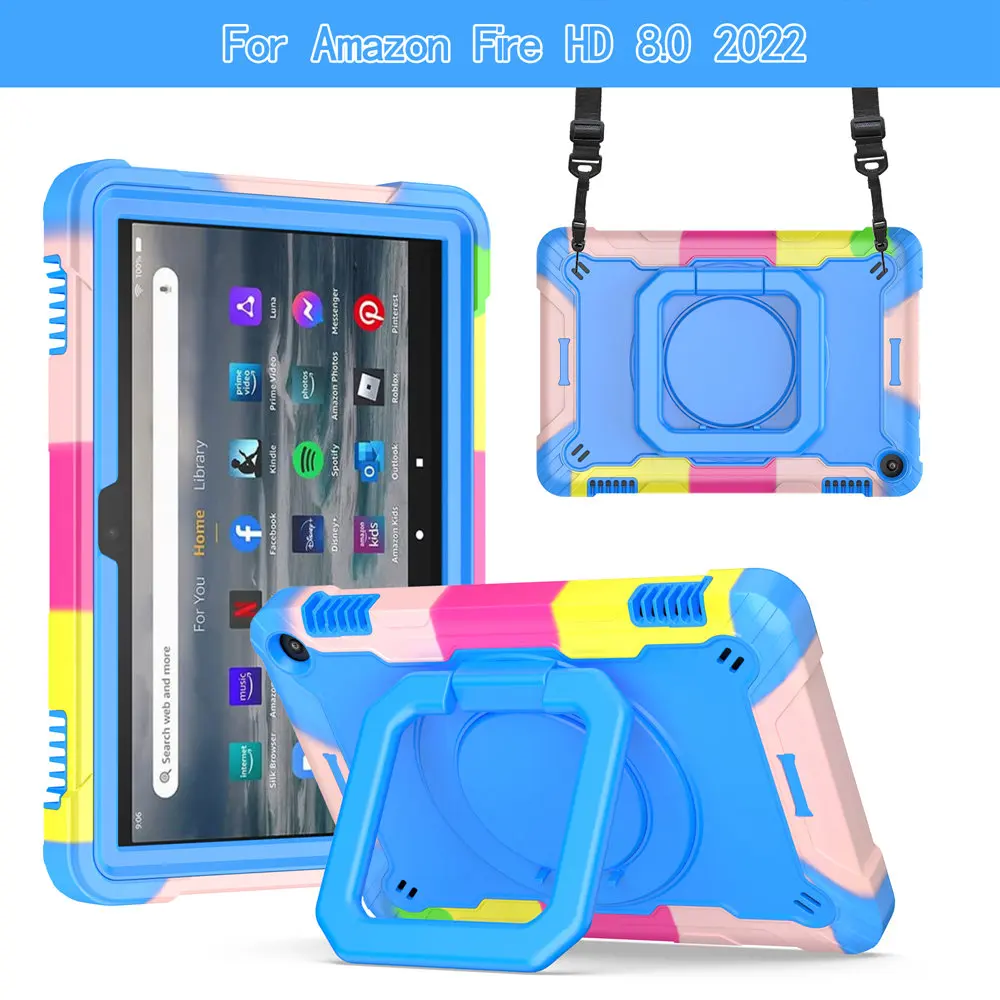 Funda a prueba de golpes con soporte para Amazon Fire 7 12.ª generación 2022, funda para tableta Amazon Kindle HD8 2020 HD 8 Plus 2022