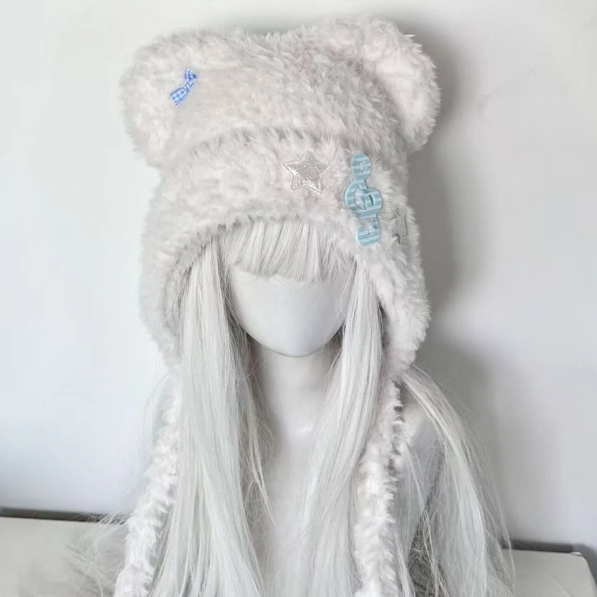 Kawaii Japanese Girl Hat Harajuku Bear Ear Caps Y2K Gothic Punk Warm Star Music Note Bow Knitted Hat Keep Warm Scarf Beanie