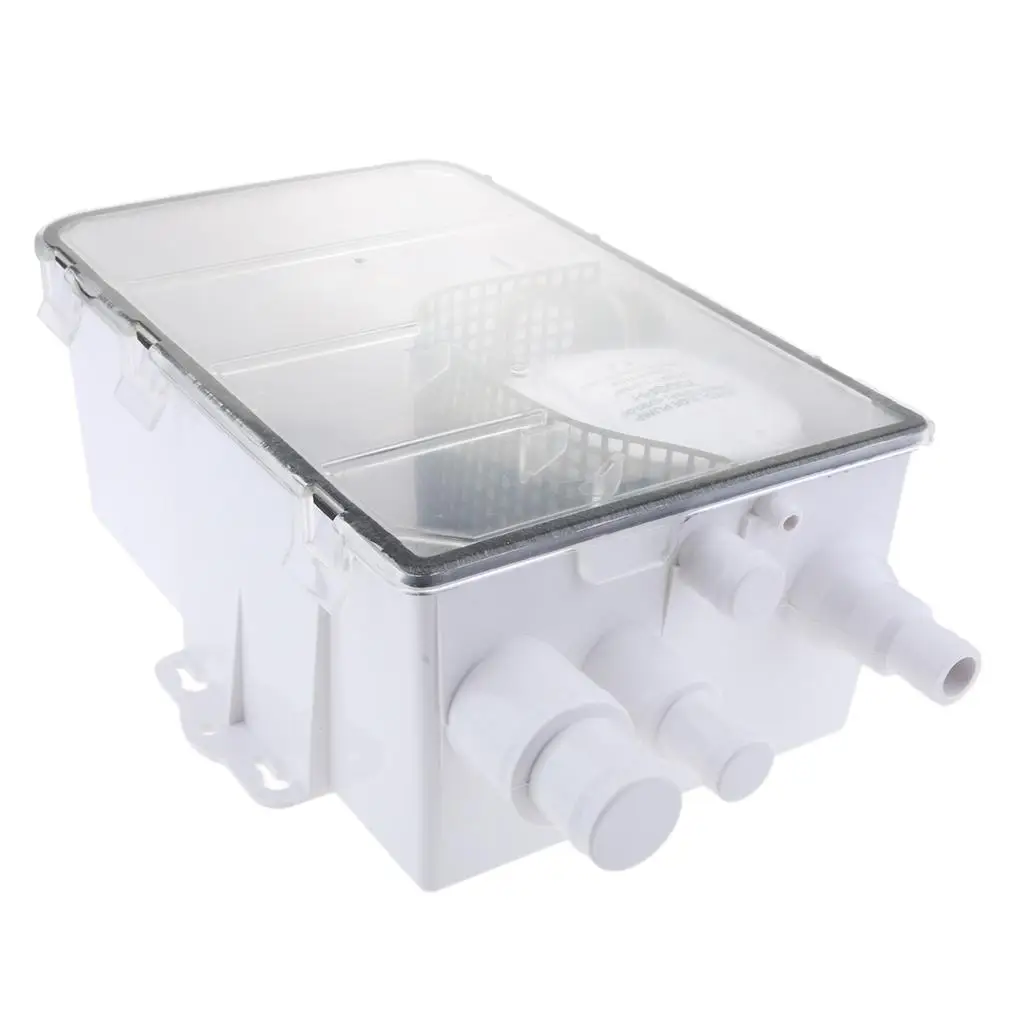 

White 12V Shower Sump Pump Drain Kit Automatic Bilge Box for Waste Water Boat RV Easy Access Clean