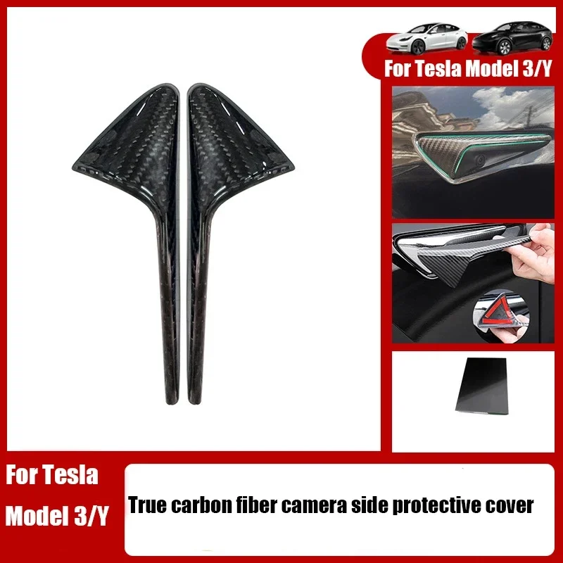 100% Real Carbon Fiber For Tesla 2021 2022 2023 Model Y 3 Fender Side Camera Protective Cover Accessories Glossy Matte Amagi