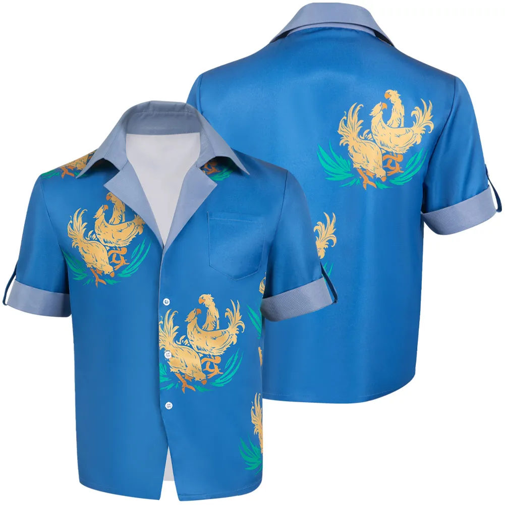 Cloud Cosplay Costume pour hommes, chemises bleues, jeu de rôle final, tenues masculines d'anime, plage d'été pour garçons, haut imprimé court, Halloween trempé