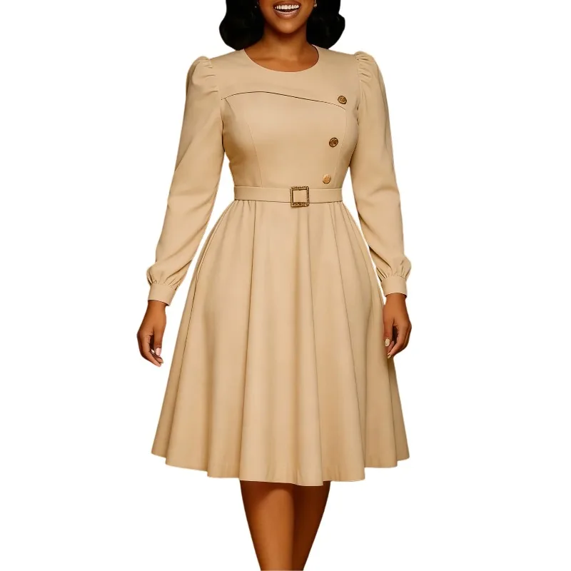 أنيقة Dashiki فساتين الأفريقية للنساء الربيع الأفريقي كم طويل س الرقبة ألف خط ميدي فستان S-3XL أفريقيا تجهيزات الملابس 2026