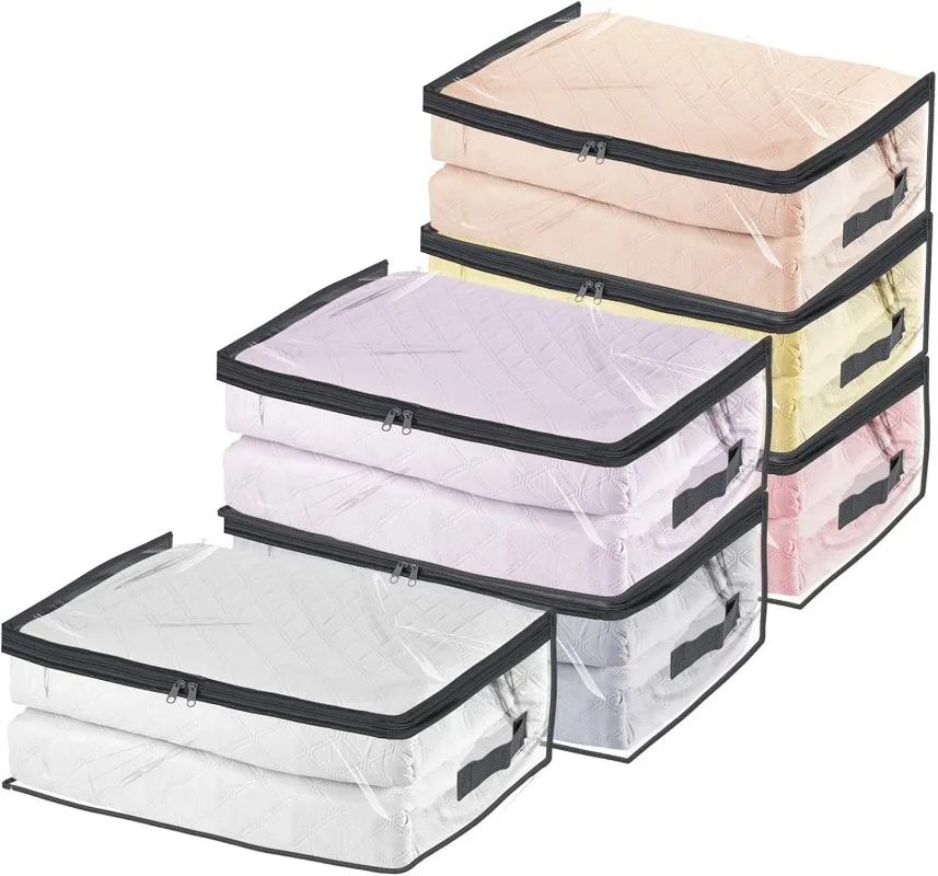 

6pcs clear storage bags with zipper, for blankets, clothes, toys, sweaters, bedding, bed sheets, closet organization.