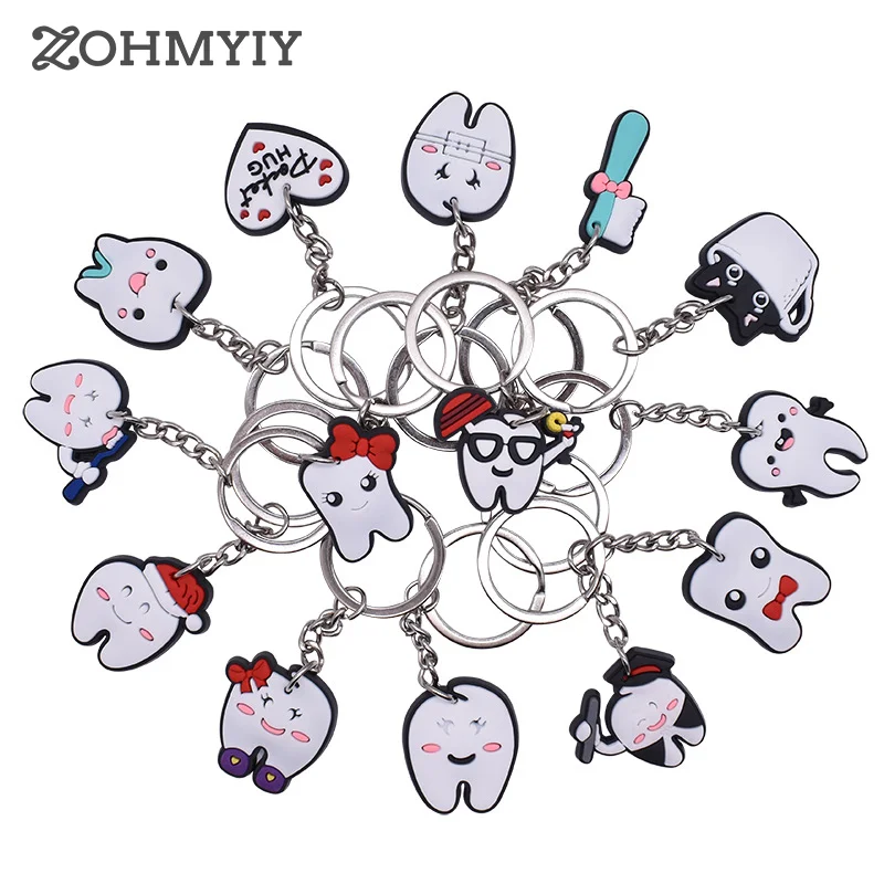 1pcs Dental Teeth Shape Model Simulation Tooth Key Chain Fashion Cartoon Lovely Girls Gift Pendant Teeth Key Chain