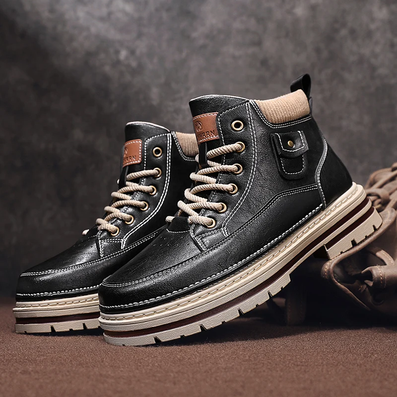 

Men's Boots High Quality Casual Leather Boots Retro Men's Ankle Boots Fashion High-top Casual Booties Mens Sneakers Botas Hombre