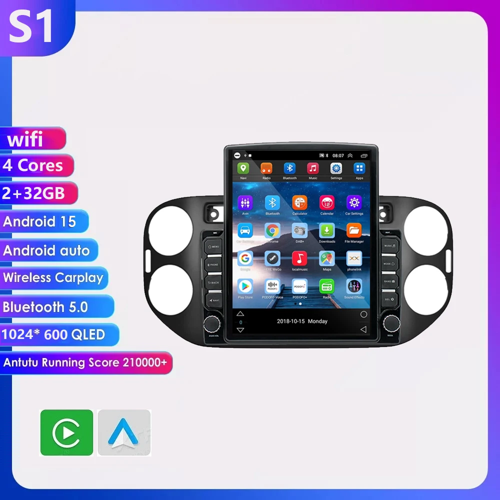 9.7 inch Android 16 Carplay Auto voor VW Volkswagen Tiguan 1 NF 2006 2008-2014 2015 2016 autoradio multimediasysteem GPS speler stereo