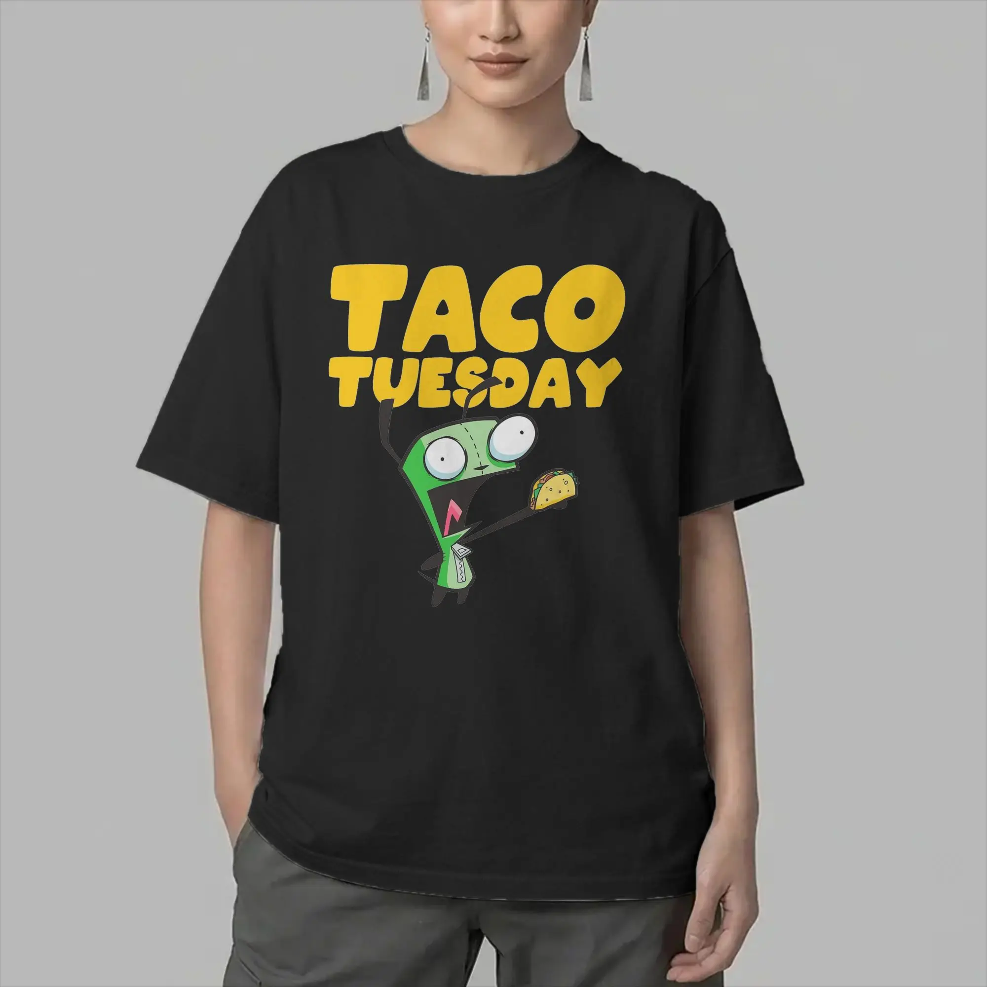 Invaders Zim GIR Taco T Shirts Men Pure Cotton Vintage T-Shirts Round Collar  Tee Shirt Short Sleeve Clothes 4XL 5XL 6XL