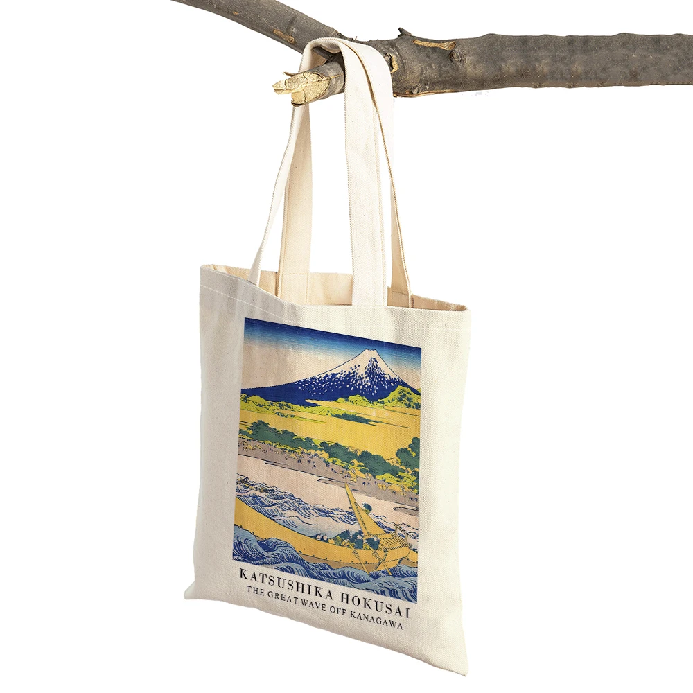 Abstract Japan Artist Hokusai Mount Fuji Borse per la spesa da donna Doppia stampa Casual Lady Borsa in tela Borsa shopper tote vintage