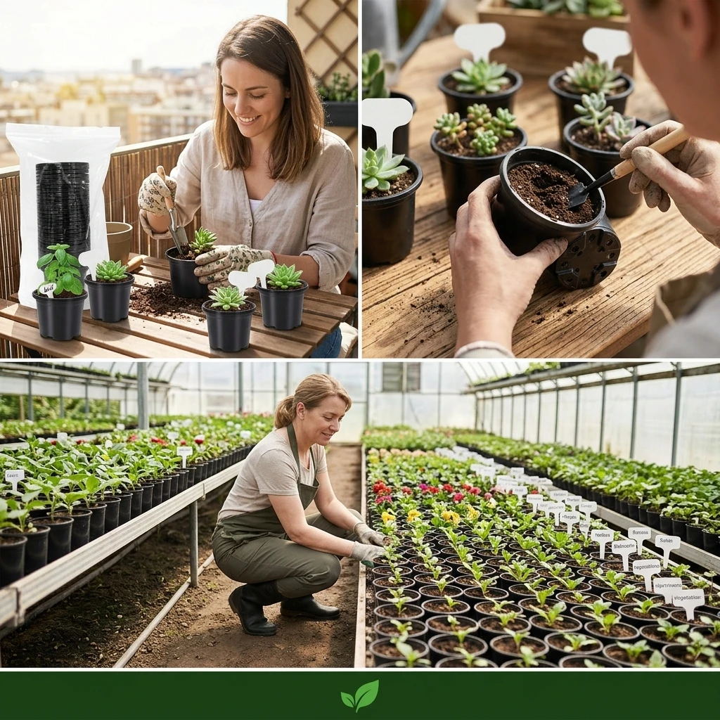 Drainage Nursery Pots Durable for Indoor Gardening 30 Pack Black Plastic Seedling Cups with Tags for Succulents Plant Starter