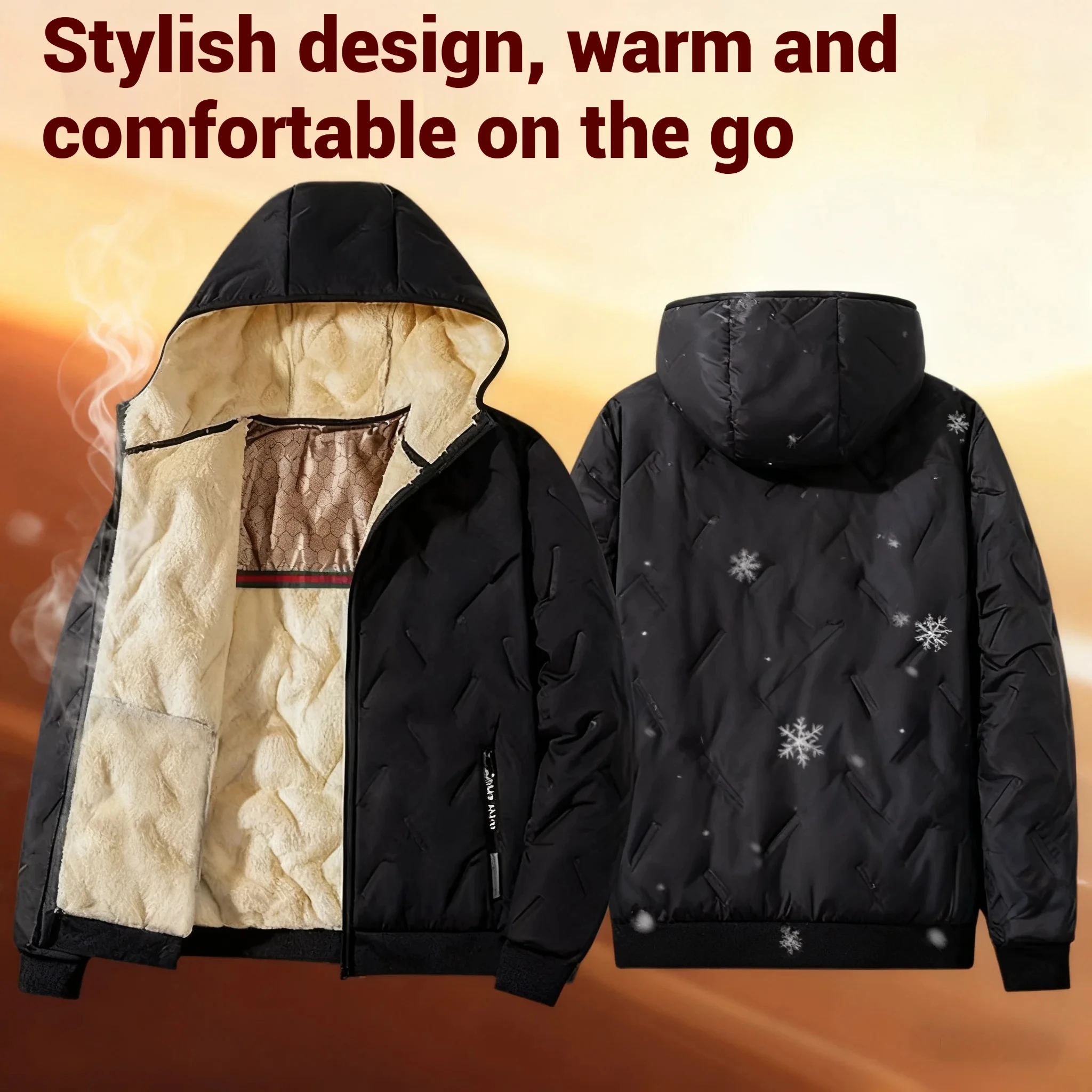 

Men's winter warm plush cotton jacket hooded heavy cold weather jacket windproof outdoor winter pullover for men