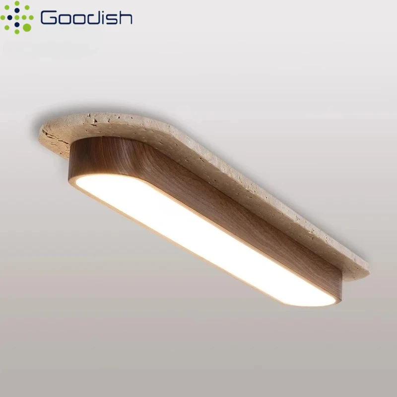 Medieval Walnut Travertine Strip Bauhaus Art Creative LED Home Ceiling Lights Lustre Lamps for Living Room Decoration Chandelier