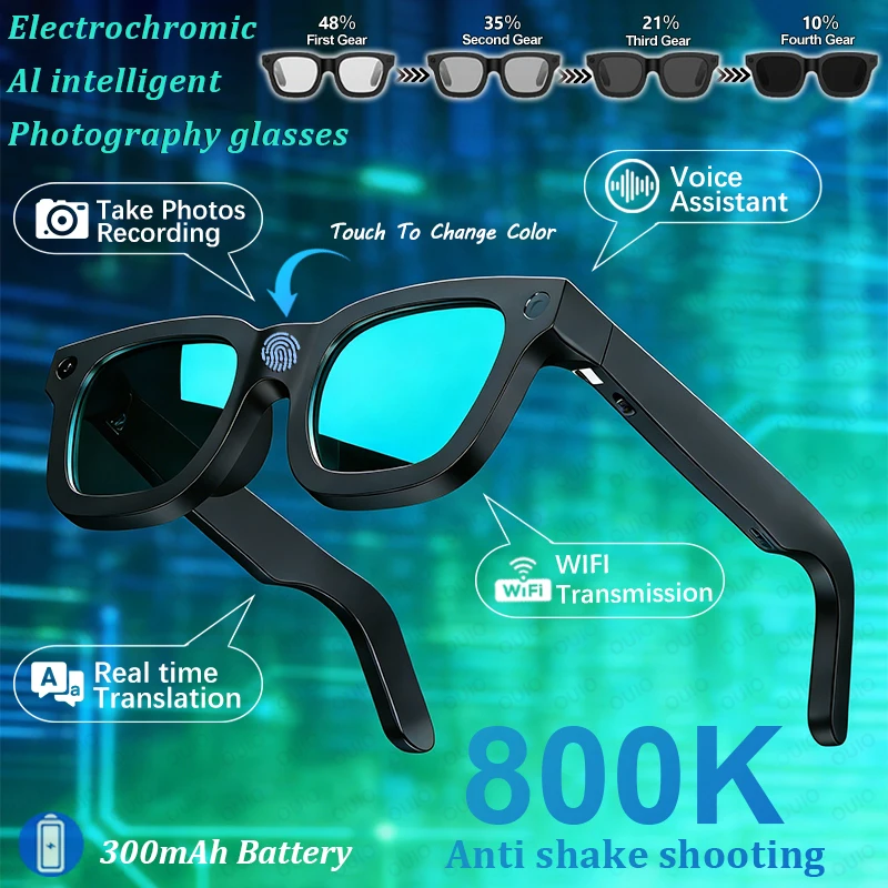 

2026 New AI Smart Glasses 8MP HD Camera Video OpenAI Translation Music WlFl Transmission Touch Photochromic Lenses Smart Glasses