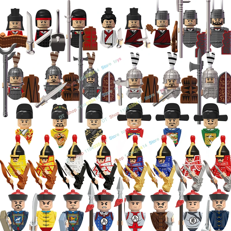 MOC Medieval Military Knights Building Blocks Castle Chinese Qing Army Soldier Figures Army Guard Sword Weapons Bricks Toy Gifts