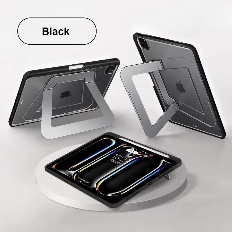 

Anti-Bending Clear Case for IPad Pro 11/12.9 & Air 5/6 Integrated Stand Hard Back Protective Cover with Pencil Holder 2026