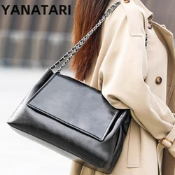 Luxury chain shoulder bag woman soft leather large capacity square tote Vintage Fashionable cowhide underarm Handbag Shopping