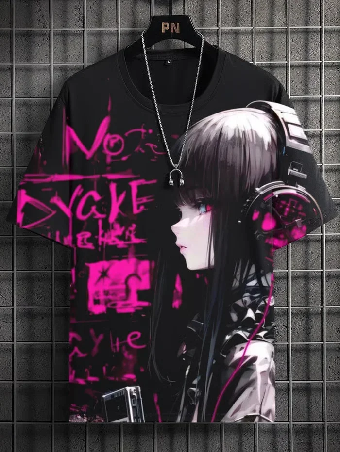 Herren-T-Shirt mit Anime-Mädchen-Motiv, 3D-Druck, sexy und attraktiv, lässiges, lockeres Street-T-Shirt, kurzärmelig, Rundhalsausschnitt. – Detail 24