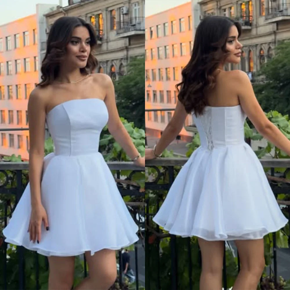 

High Quality Customized Strapless Above Knee White Back Strap Wedding Party A-line Kleider Damen Elegant Dresses for Women Party