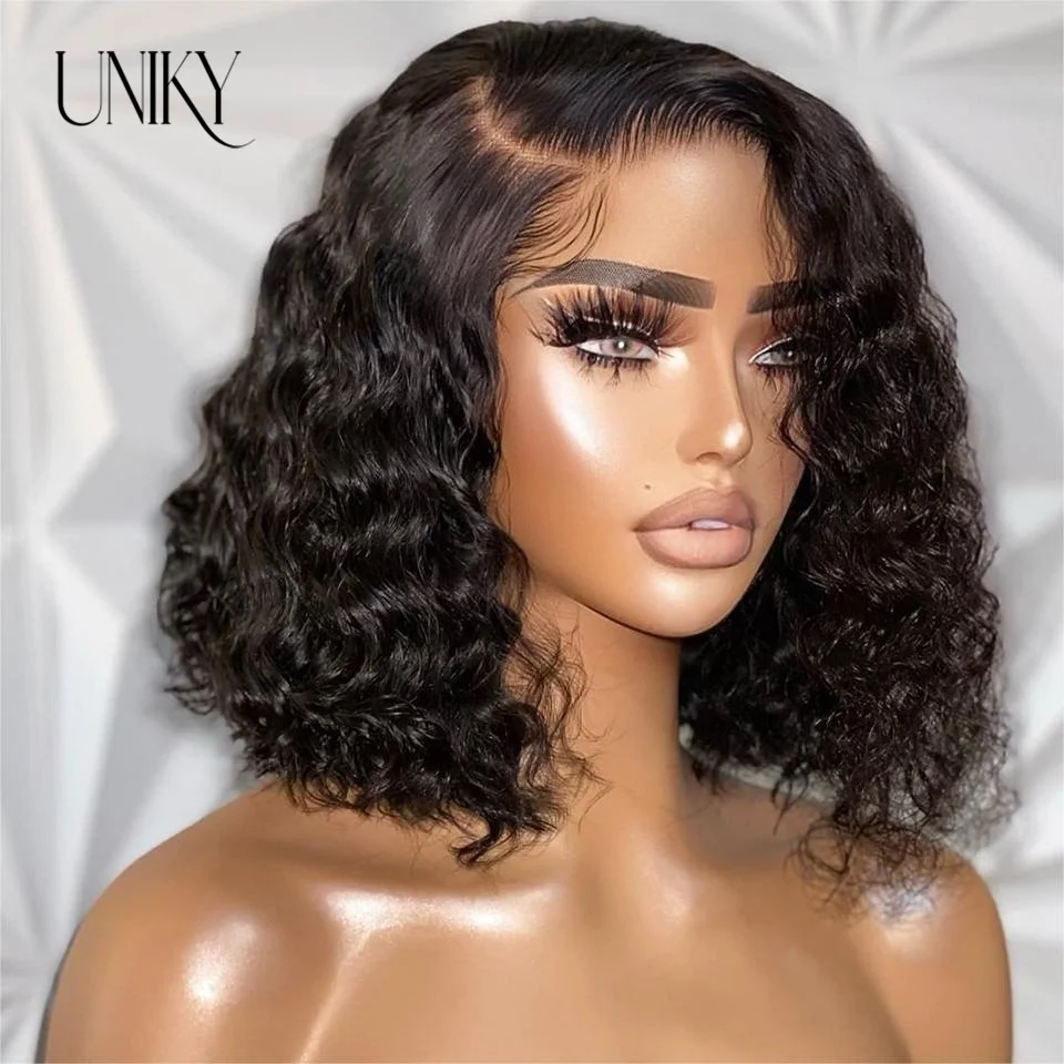 Human Hair Wigs For Women Brazilian Deep Wave Frontal Wig 180 Density Transparent T Part Lace Wig Jerry Curl Bob PrePlucked Remy