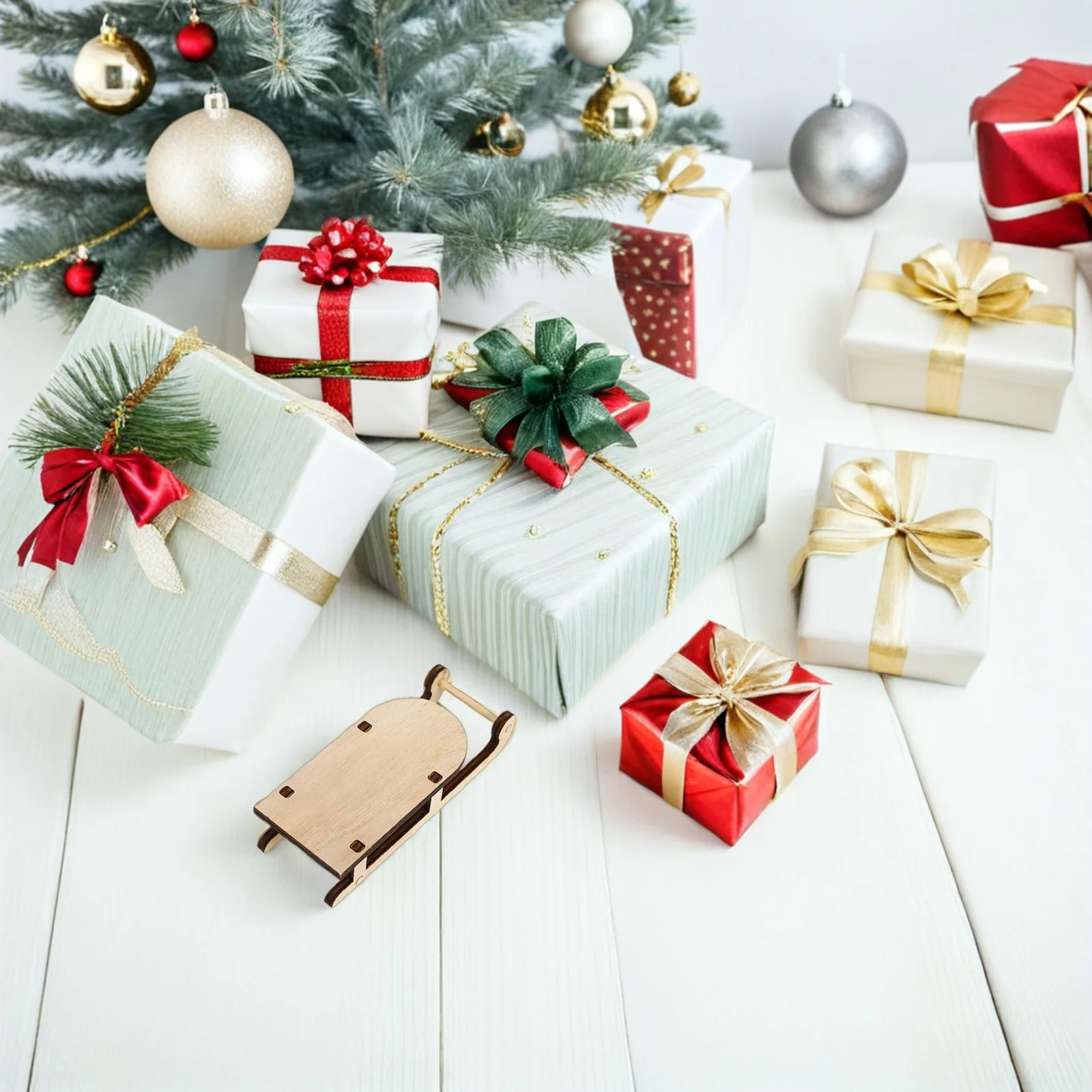 

3pcs Miniature Wooden Vintage Christmas Pendant Diy Crafts Sled Tabletop Decoration Holiday Home Mantel Ornament Xmas Tree