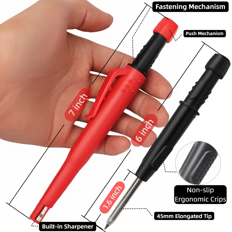 Longlife Automatic Pencil with Sharpener Metal Solid With Holder Deep Hole Mechanical Marker Stand Pocket Clip Tool Woodworking view 3