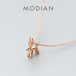 Modian Genuine 925 Sterling Silver Cute Small Dog Geometric Pendant Necklace for Women Link Chain Necklace Jewelry Girl Gift