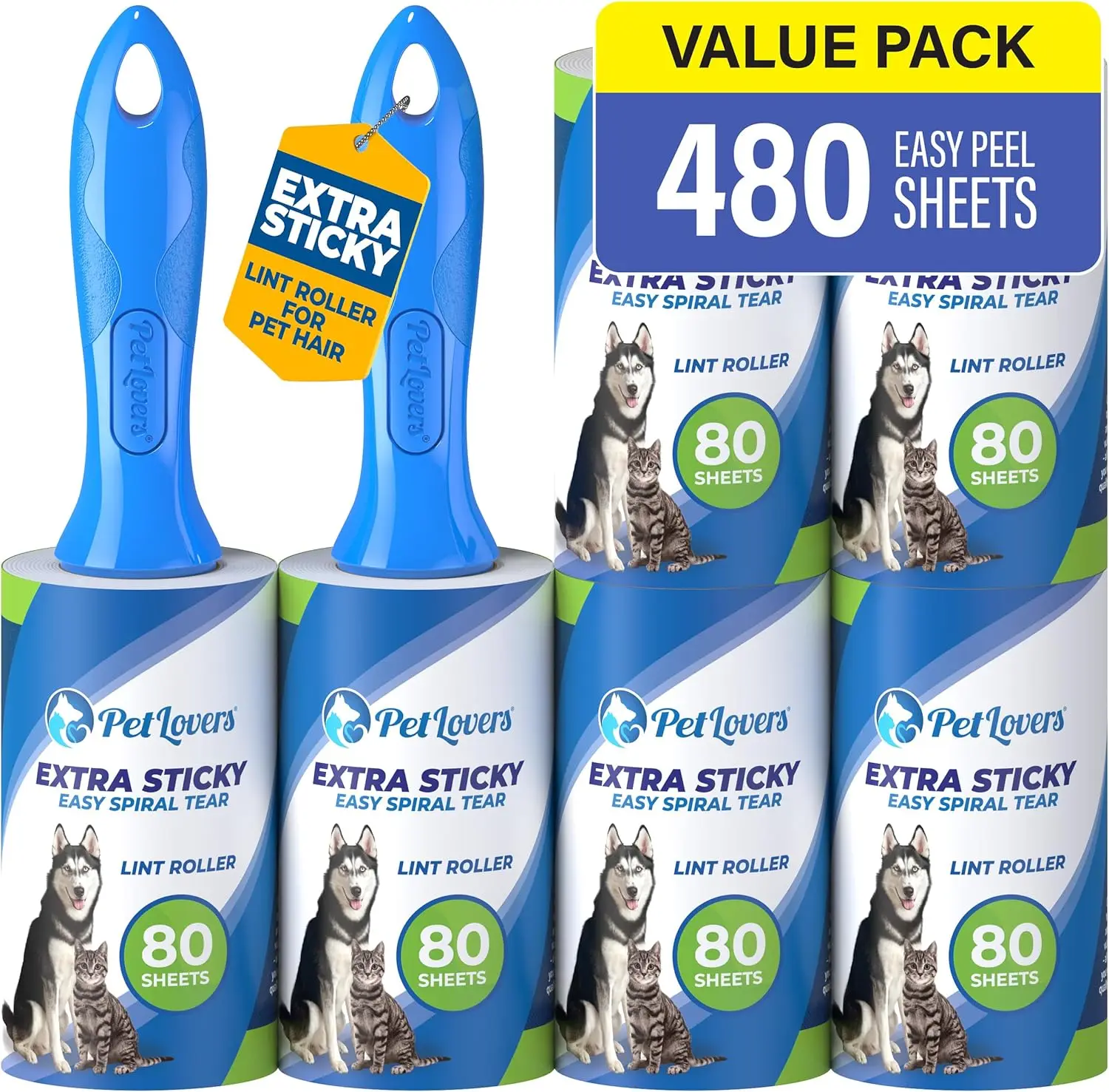 

Extra Sticky Lint Rollers 6 Pack for Pet Hair Removal on Clothes and Furniture